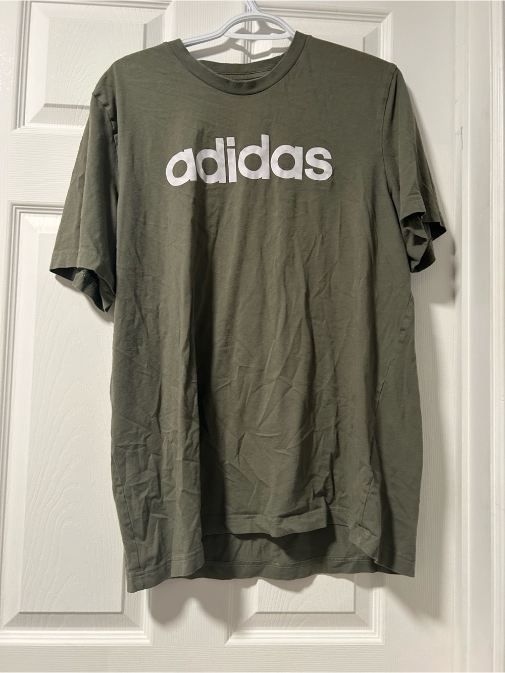 adidas Olive Green Short Sleeve Logo Tee with White Print